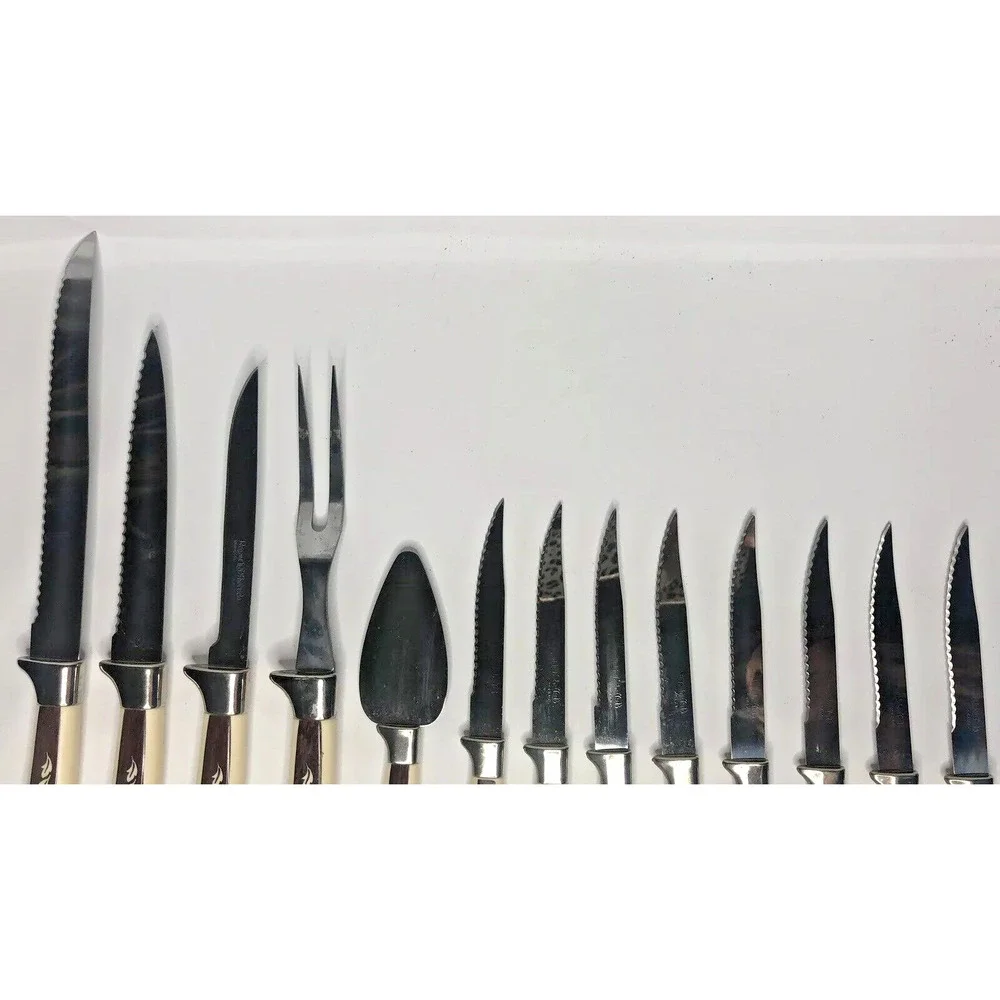 Regent Sheffield English Stainless Steel 19‎ Piece Knife Set Brown Leaf Handles